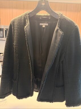 Ann Taylor Black Frayed Trim Bouclé Blazer